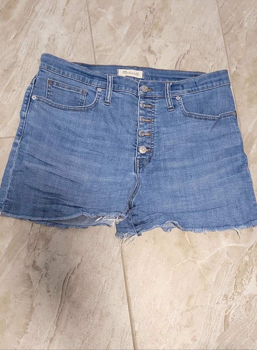Madewell High-Rise Button-Fly Denim Shorts - Light Blue